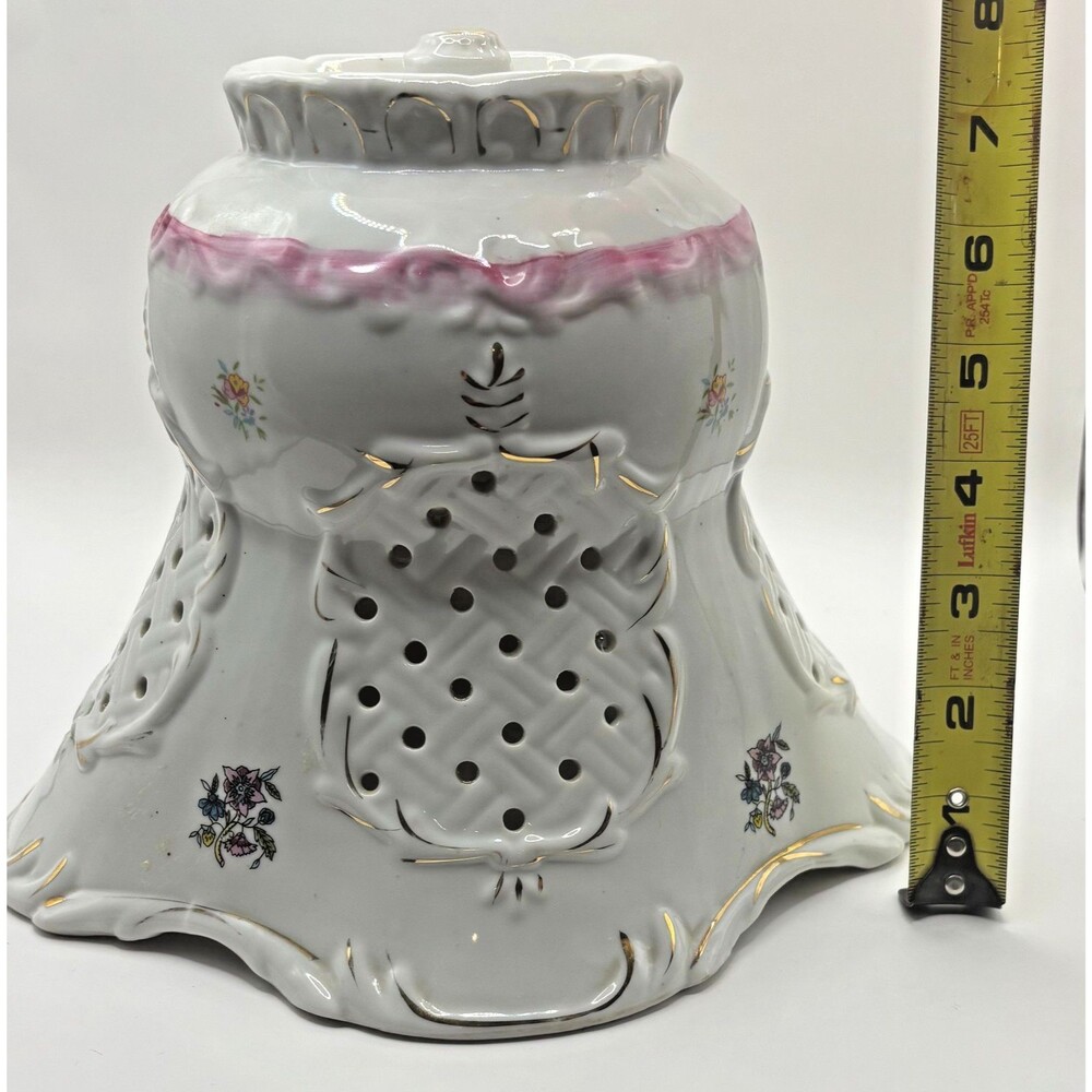 Victorian Style Porcelain Lamp Shade – Pink & White with Gold Accents
